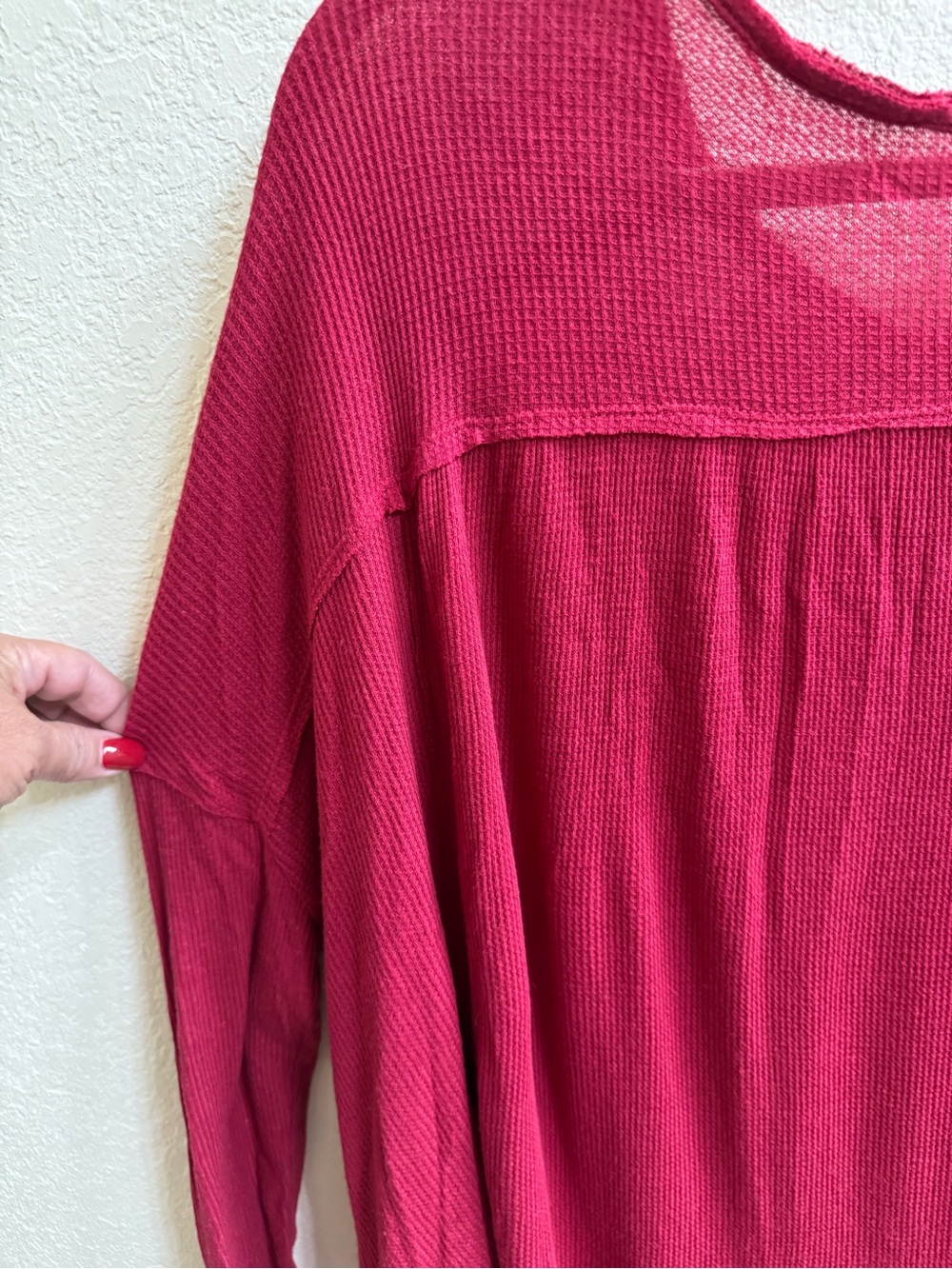 Free People Raspberry High-Low Waffle Henley Tunic - Picture 9 of 11